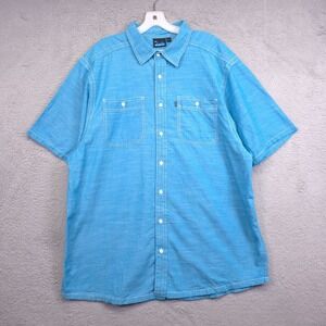 Kavu Shirt Mens 2XL Blue Short Sleeve Relaxed Fit Canvas‎ Outdoor Utility Sports